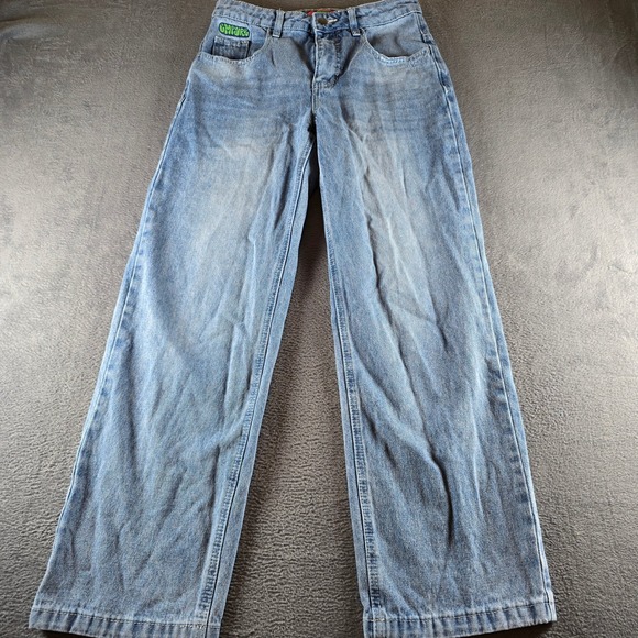 Empyre Denim - Empyre Loose Fit Light Wash Blue Skate Jeans Graffiti Logo Size 2 Womens 26